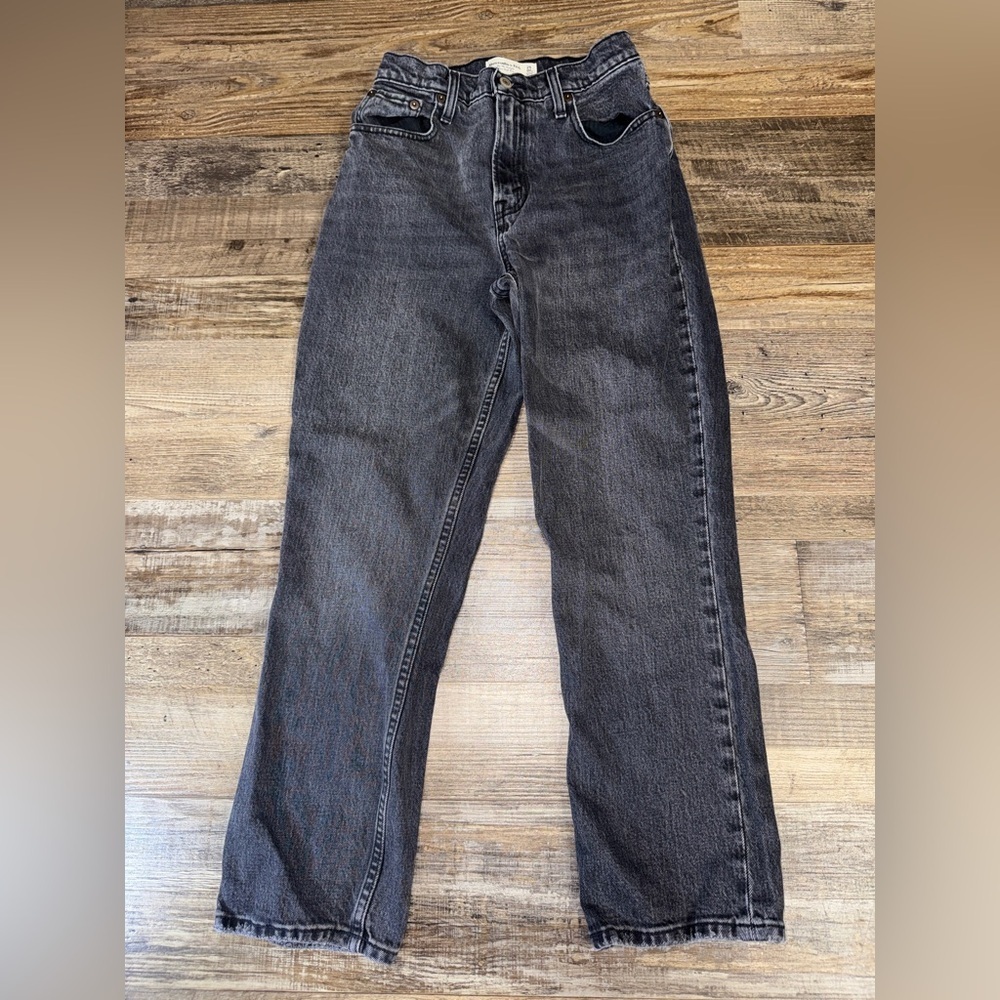 Abercrombie 90s Straight Jeans 0 XS Extra Short Black High Rise Curve Love